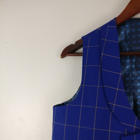CEO Dress Shirt Double breasted Vest, Blue Checkered Vest, Formal Shirt Vest 36R - Picture 7 of 12